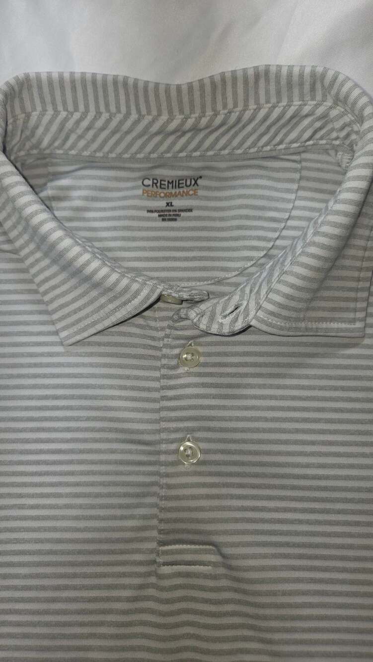 Cremieux Performance Polo Size XL Gray White Striped Golf Shirt